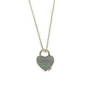 TIFFANY Co to Heart Key Necklace Choker Silver Green Sterling Some